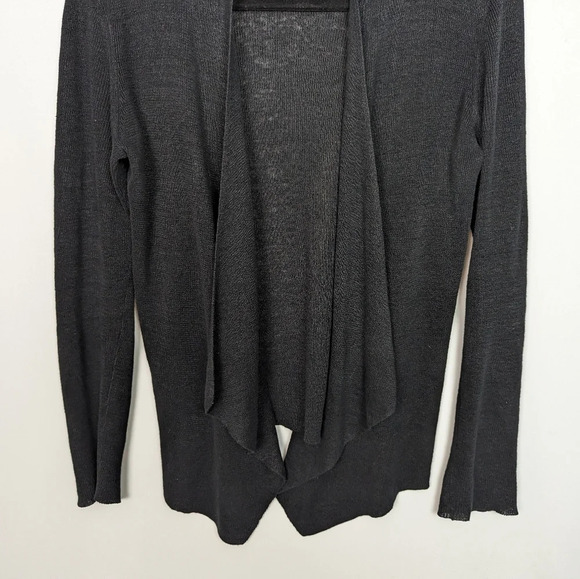 Eileen Fisher S 100% Organic Linen Draped Open Front Knit Cardigan Sweater Top - Picture 4 of 7